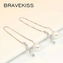 Bravekiss brincos longos de pérola coreano femininos, brinco de pendurar para mulheres, joias da moda, estrela, zircônia, brinco bue0412 2024 - compre barato