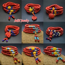 5Pc High Quality Red Cinnabar 108 Beads Prayer Mala Bracelets Multi-layers Animal Charms Stretch Cuff Bangles For Women 2024 - buy cheap