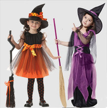 Disfraz de Halloween para niña, vestido de bruja con sombrero, 2 uds., 2018 2024 - compra barato