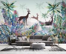 Custom 3D mural wallpaper hand-painted Nordic tropical plant forest landscape elk light luxury mural decoration painting 2024 - buy cheap