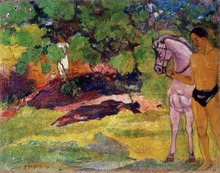 Na baunilha grove homem e cavalo por paul gauguin pintura a óleo da lona de alta qualidade pintados à mão paisagem arte reprodução 2024 - compre barato