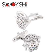Savoyshi abotoaduras de peixe prateadas para homens, camisa francesa masculina, botões de cristal de alta qualidade, joia de marca da moda masculina 2024 - compre barato