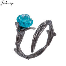 Женское Винтажное кольцо Jisensp, модное блестящее кольцо черного цвета с синими камнями для помолвки 2024 - купить недорого