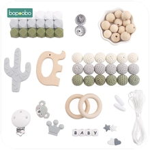 Bopoobo conjunto de miçangas de silicone, animais de madeira faia, elefante, para natal, bracelete para diy, para amamentar, nome personalizado, feito à mão, mordedores de halloween 2024 - compre barato