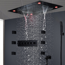 Conjunto de chuveiro, misturador e ducha de teto, com termostático, alto fluxo, cascata de chuva, grande mate, preto, 2021 2024 - compre barato