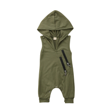 Macacão infantil verde do exército, roupas soltas de bebê para meninos e meninas sem mangas com capuz 2024 - compre barato