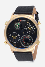 Reloj de pulsera grande dorado para hombre, cronógrafo deportivo con correa de cuero, estilo militar, Dual Times, nuevo 2024 - compra barato