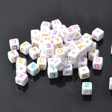 Mixed White colorful acrylic Alphabet Letter Cube beads for jewelry making DIY 10mm 100PCs KL24 2024 - buy cheap