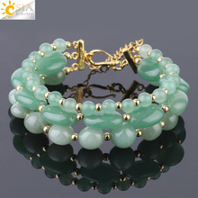 Pulseira feminina com múltiplas camadas, csja, pedra natural, formato de ovo, oval, plana, verde, aventurina, rosa, quartzo, ioga, f743 2024 - compre barato