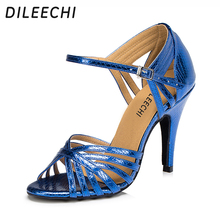 DILEECHI-zapatos de baile latino de PU para mujer, calzado de tacón alto de 10cm, azul, dorado y rojo, para baile moderno 2024 - compra barato