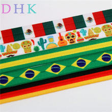 DHK 5/8'' 5yards brazil mexico gemany flag coco printed Fold Elastic FOE headband headwear hairband DIY decoration C530 2024 - buy cheap