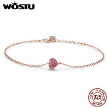 WOSTU 925 Sterling Silver Rose Gold Romantic Heart Chain Link Bracelet For Women Lobster Clasp Bracelet Jewelry Gift CQB050 2024 - buy cheap
