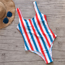 2019 New Red White Blue Striped Swimwear One Piece Swimsuit Women Zipper Monokini Swimsuit Sport Bodysuit Beach Bathing Suit 2024 - buy cheap