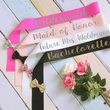 personalize glitter bow Bride Bridesmaid Bachelorette wedding Sashes birthday Bridal Shower sash party favors decorations 2024 - buy cheap