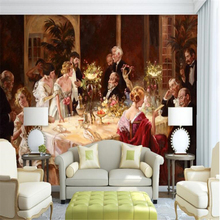 Beibehand-papel de parede 3d com foto personalizada, ultra hd, personagens, jantar, pintura a óleo, sala de estar, fundo, papel de parede 2024 - compre barato