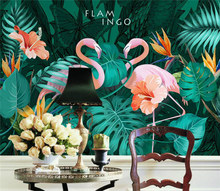 3d Wallpaper Living Room Modern Wallpaper Background Wall Painting Mural Silk Nordic Hand-painted Tropical Flamingo Wallpapers 2024 - buy cheap