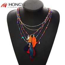 2022 Bohemia Multi  Feather Necklaces&Pendants Beads Chain Statement Necklace Women Collares Ethnic Jewelry For Women Gift 2024 - buy cheap