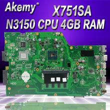 Akemy X751SA 4 cores N3150 CPU 4GB RAM Laptop motherboard For Asus X751S X751SJ X751SV mainboard Tested Working 2024 - buy cheap