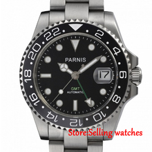 Parnis 40mm GMT Data Vidro de safira Cerâmica Moldura Relógio Automático dos homens 2024 - compre barato