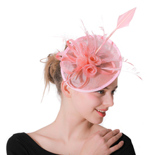 Women Formal Feather Hair Accessories Sinamay Pink Fascinator Cocktail Wedding Hat Party Church Headpiece Fashion Headwear 2024 - buy cheap