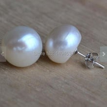 Christmas Gift Pearl Jewelry, Wedding Gift Huge 12mm White Natural Freshwater Pearl Earrings S925 Sterling Silvers Stud Earring 2024 - buy cheap