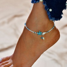 Tornozeleiras femininas com contas de concha do mar, tornozeleira com múltiplas camadas bracelete de perna artesanal boêmia, joias, presente 2024 - compre barato