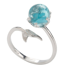 Женские богемные кольца в форме хвоста русалки, романтичные кольца с кристаллами и изменяемым размером, открытые голубые кольца с кубическим цирконием, подарок на свадьбу, годовщину 2024 - купить недорого