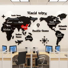 3D Acrylic World Map Wall Stickers Office decorative painting Corporate culture wall Living room self-adhesive wall sticker 2024 - buy cheap