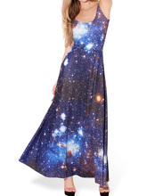 Long Maxi Dress Casual dress Summer dress 2015 Galaxy Blue print dresses Women plus size women clothing 2024 - compra barato