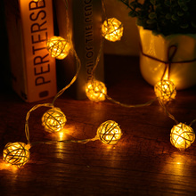 Guirnalda de luces LED de ratán de 2m y 20leds con batería para fiestas, Patio, jardín, luces de Hada de la decoración navideña 2024 - compra barato
