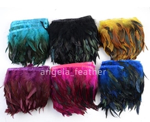 Wholesale Price--10yards/color 5-6inch width Dyed Purple Rooster Feather Trim Fringe with Satin Ribbon Tape  9 colors can choose 2024 - buy cheap