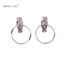 GRACE JUN Korea Style Rhinestone Circle Square Star Clip on Earrings No Pierced for Women Party Cute Charm No Hole Earrings New 2024 - buy cheap