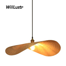 Handmade Bamboo Pendant Lamp Creative Curve Leaf Light Hotel Restaurant Cafe Mall Shop Bar Wood Hand Knitted Suspension Lighting 2024 - buy cheap