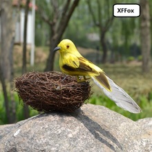 Новая Милая модель птиц из пены и пера, желтая птица и гнездо, игрушка в подарок, около 13 см, xf0610 2024 - купить недорого