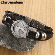 Davieslee Leather Bracelet for Men Black Brown 3 Strands Rope Lucky Poker Charm Mens Bracelet Wholesale Surfer Jewelry LB681 2024 - buy cheap