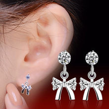 925 Sterling Silver Sparkling Bow Stud Earrings With Clear CZ Jewelry Brincos 2024 - buy cheap