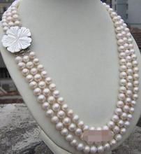 charming 3 row 8-9MM natural Akoya white Pearl Necklace 17-19inch 2024 - buy cheap