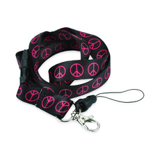 Wholesale 12pc/lot Pink Peace Black Lanyard Keychain Necklace Polyester Mobile Lanyard ID Badge Holder Keys Hook Free Shipping 2024 - buy cheap
