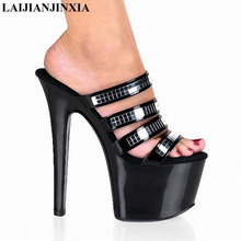 LAIJIANJINXIA New ultra high heel 17cm Thin Heels platform women's shoes ankle strap shiny sexy cosplay platform Slippers Shoes 2024 - buy cheap
