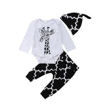 Newborn Kid Baby Boy 3pcs Clothes giraffe Jumpsuit Romper Pants Hat Outfits Set 2024 - buy cheap