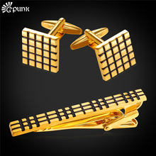 Tie Clips Set luxury cufflinks brand high quality with gift box yellow gold/ color men jewelry for shirts CTC2297G 2024 - buy cheap
