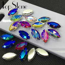 TopStone Colors AB Horse Eye Sew On Glass Crystal Navette Fancy Stone with Silver Metal Claw Setting for Dress Making 2024 - buy cheap