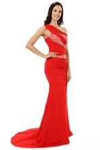 Evening Dresses A-line One-shoulder Red Chiffon Beaded Long Evening Gown Prom Dress Prom Gown 2024 - buy cheap