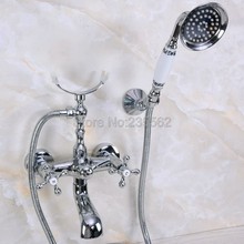Wall Mount Chrome Clawfoot Bath Tub Filler Faucet Set Handheld Shower lna228 2024 - buy cheap