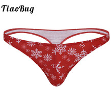 TiaoBug Men Low Rise Snowflake Printed G String Thong Brief Red Christmas Costume Hot Sexy Male Bulge Pouch Underwear Underpants 2024 - buy cheap