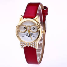 Cute glasses cat parten Female Watch Women Watch Leather Analog Quartz Luxury Wristwatch Casual Simple Relogio Feminino 999 2024 - buy cheap