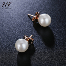 Classic Simple OL Style imitation Pearl Bead Stud Earrings Rose Gold Color Fashion Brand Jewelry For Women Wholesale E330 2024 - buy cheap