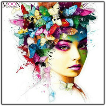 MOONCRESIN-pintura de diamante 5D Diy, punto de cruz, mujer con flores de mariposa, mosaico de diamantes redondos, decoración bordada 2024 - compra barato