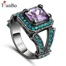 TianBo кольцо с фиолетовыми кристаллами, модное белое, Черное и Золотое, обещающее обручальное кольцо, Размер 8 для женщин, подарок на день рождения 2024 - купить недорого