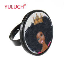 YULUCH Hip hop new design popular jewelry ring black alloy inlaid wood round printing fashion woman cocktail party ring 2024 - buy cheap